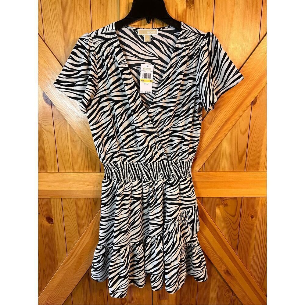 Michael Kors Zebra Print Ruffle Chic Summer Style Dress Size Medium nwt (3626)